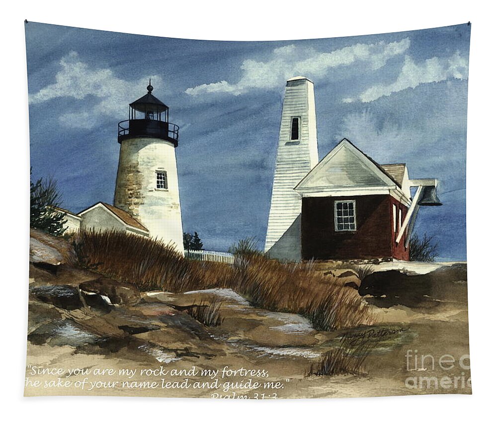 Pemaquid Lighthouse Tapestry featuring the painting Guiding Light by Nancy Patterson