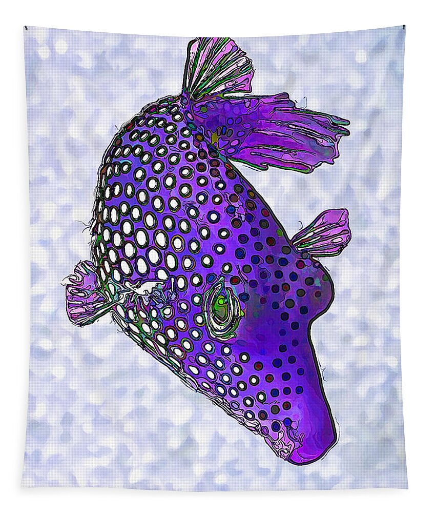 Nature Tapestry featuring the digital art Guinea Fowl Puffer Fish in Purple by ABeautifulSky Photography by Bill Caldwell