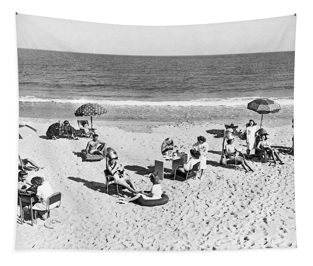1930s Tapestry featuring the photograph Hair Salon On The Beach by Underwood Archives