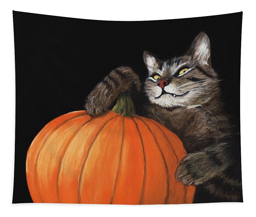 Cat Tapestry featuring the painting Halloween Cat by Anastasiya Malakhova