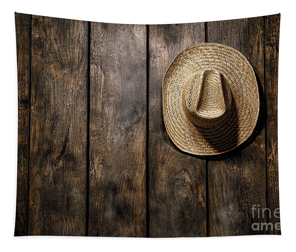 Straw Hat Tapestry featuring the photograph Hanging my Hat by Olivier Le Queinec