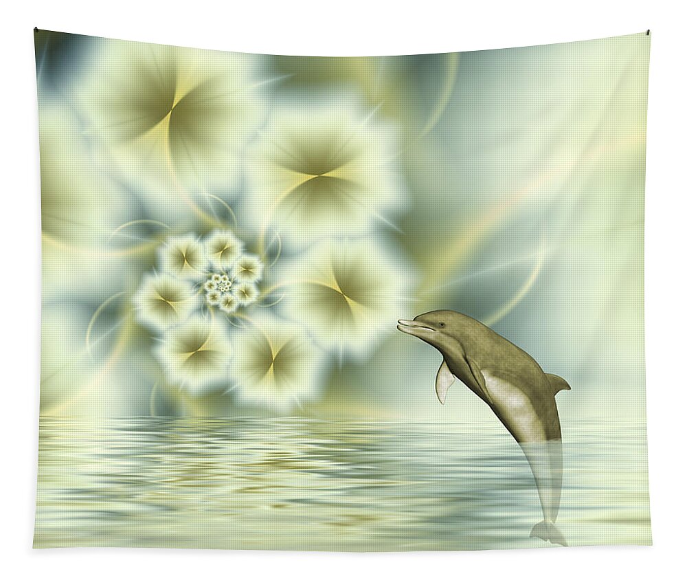 Dolphin Tapestry featuring the digital art Happy Dolphin in a surreal World by Gabiw Art