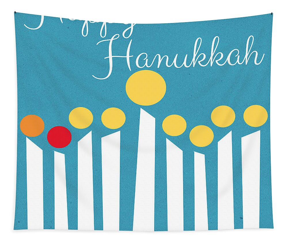 Menorah Tapestry featuring the mixed media Happy Hanukkah Menorah Card by Linda Woods