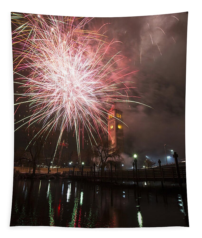 Fireworks Tapestry featuring the photograph Happy New Year 2014 b by Paul DeRocker
