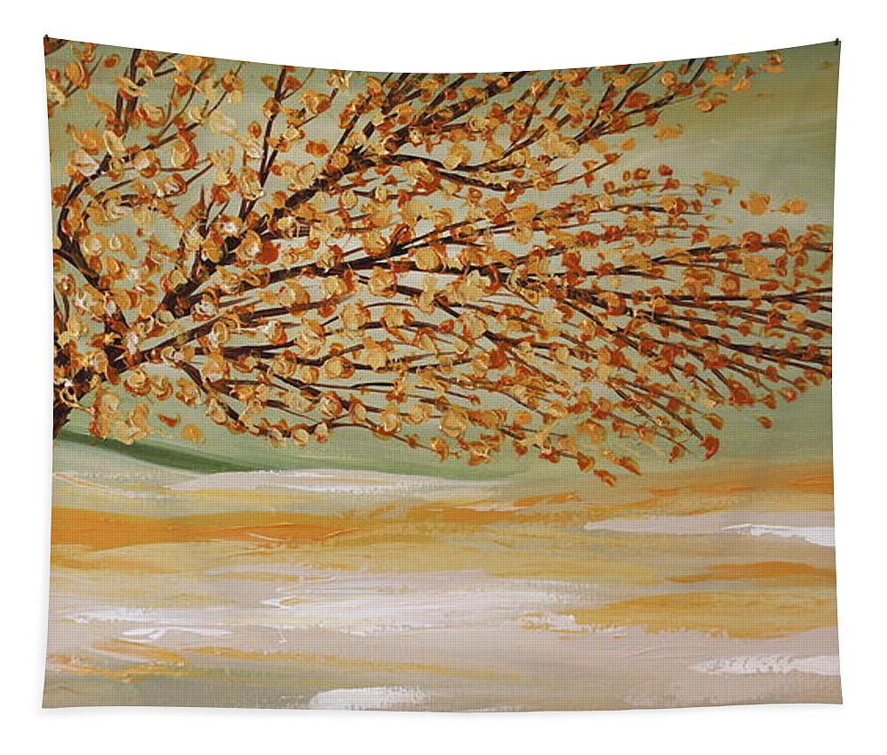 Contemporary Paintings Tapestry featuring the painting Happy Tree by Preethi Mathialagan