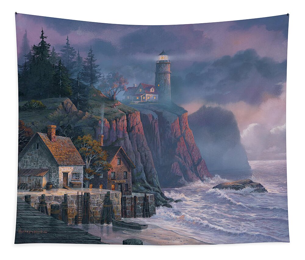 #faatoppicks Tapestry featuring the painting Harbor Light Hideaway by Michael Humphries