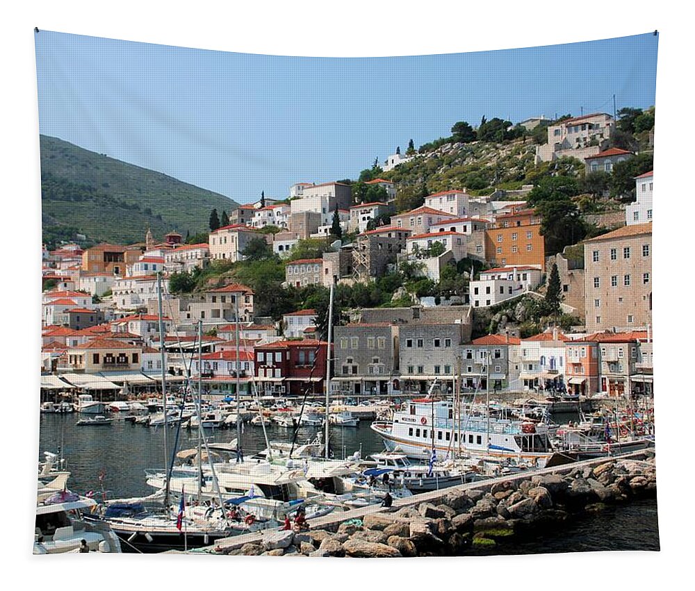 3086 Tapestry featuring the photograph Harbor of Hydra by Gordon Elwell
