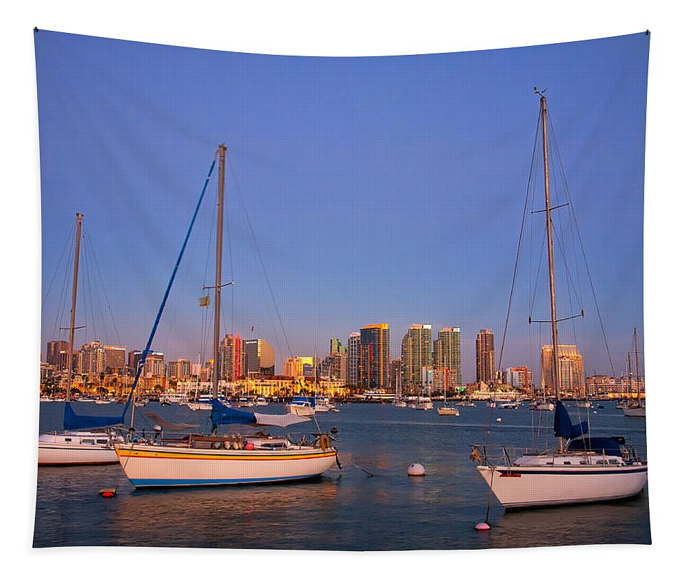 California Tapestry featuring the photograph Harbor Sailboats by Peter Tellone