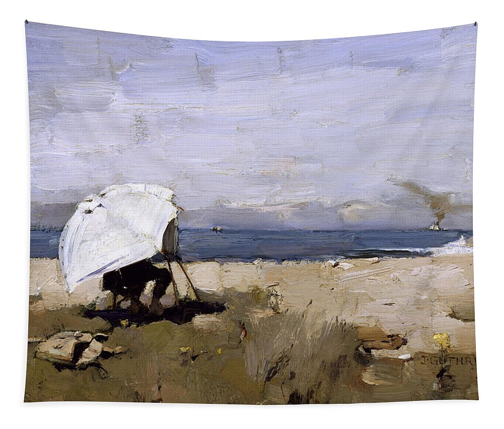 Beach Tapestry featuring the painting Hard At It, 1883 by James Guthrie