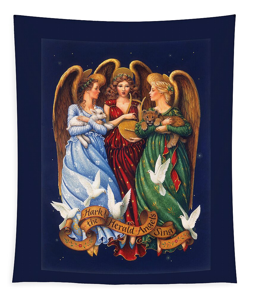 Angels Tapestry featuring the painting Hark the Herald Angels Sing by Lynn Bywaters
