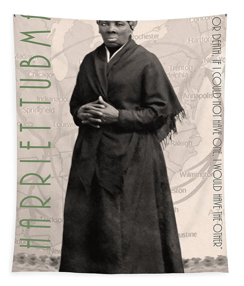 Harriet Tubman Tapestry featuring the photograph Harriet Tubman The Underground Railroad 20140210v2 with text sepia by Wingsdomain Art and Photography