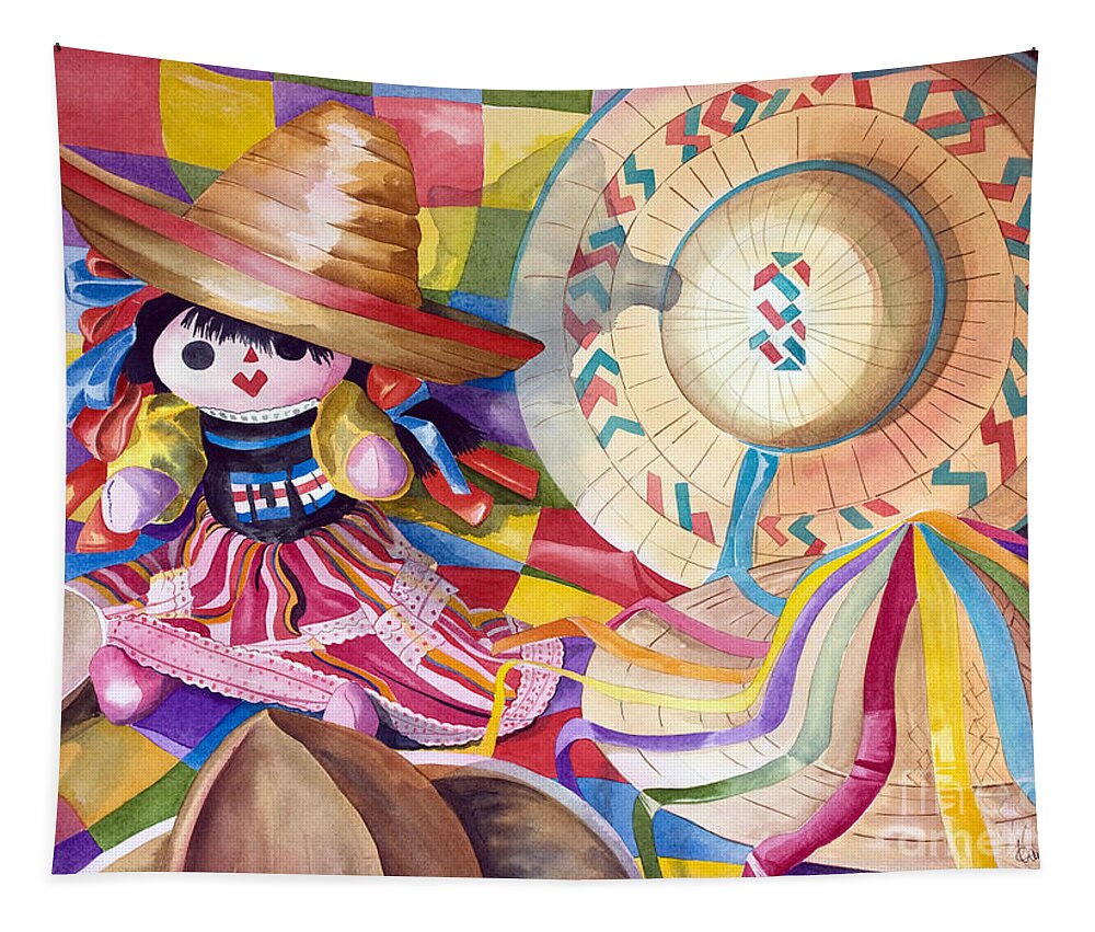 Girls Tapestry featuring the painting Hat Party III by Kandyce Waltensperger