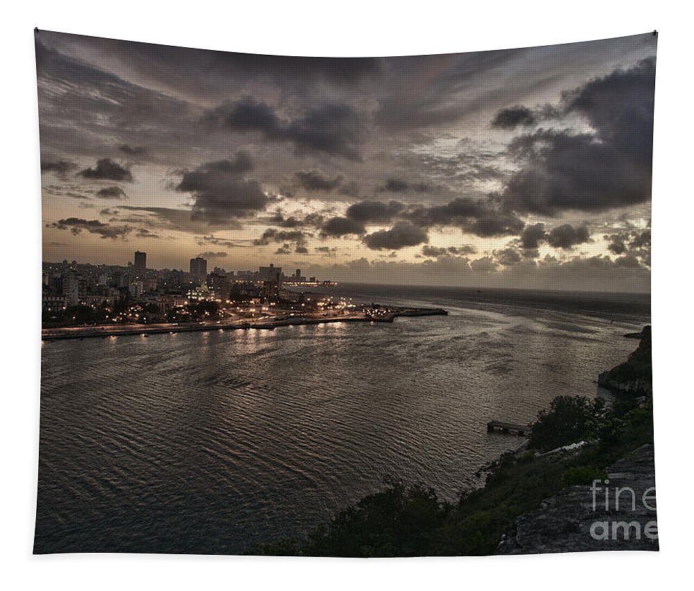 Havana Bay Tapestry featuring the photograph Havana Sunset by Jose Rey