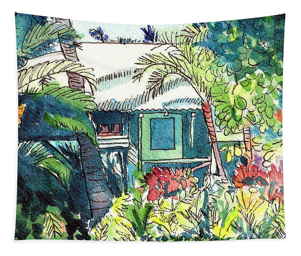 Plantation Cottage Art Tapestry featuring the painting Hawaiian Cottage 3 by Marionette Taboniar