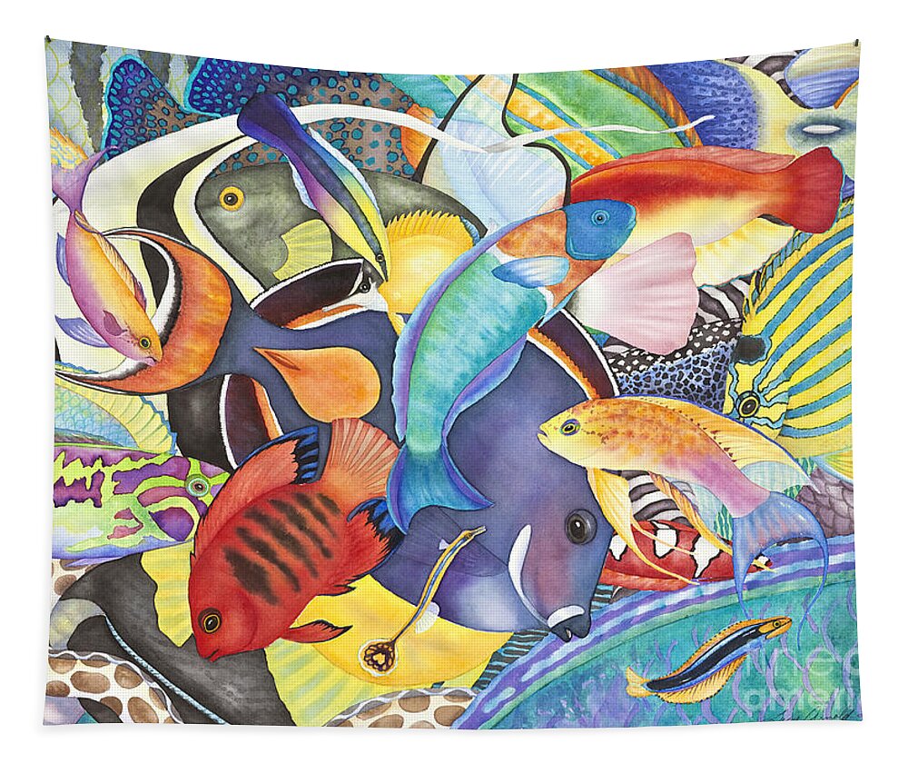 Animals Tapestry featuring the painting Hawaiian Fishes All the Way Down by Lucy Arnold