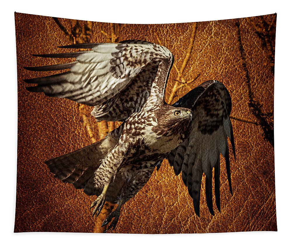 Hawk On Leather Tapestry featuring the photograph Hawk On Leather by Wes and Dotty Weber