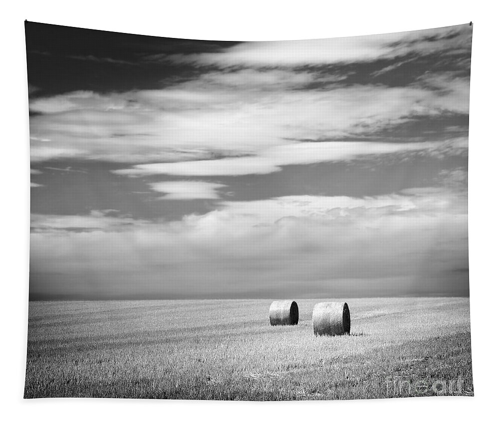 Farm Tapestry featuring the photograph Hay Bales Black and White by THP Creative