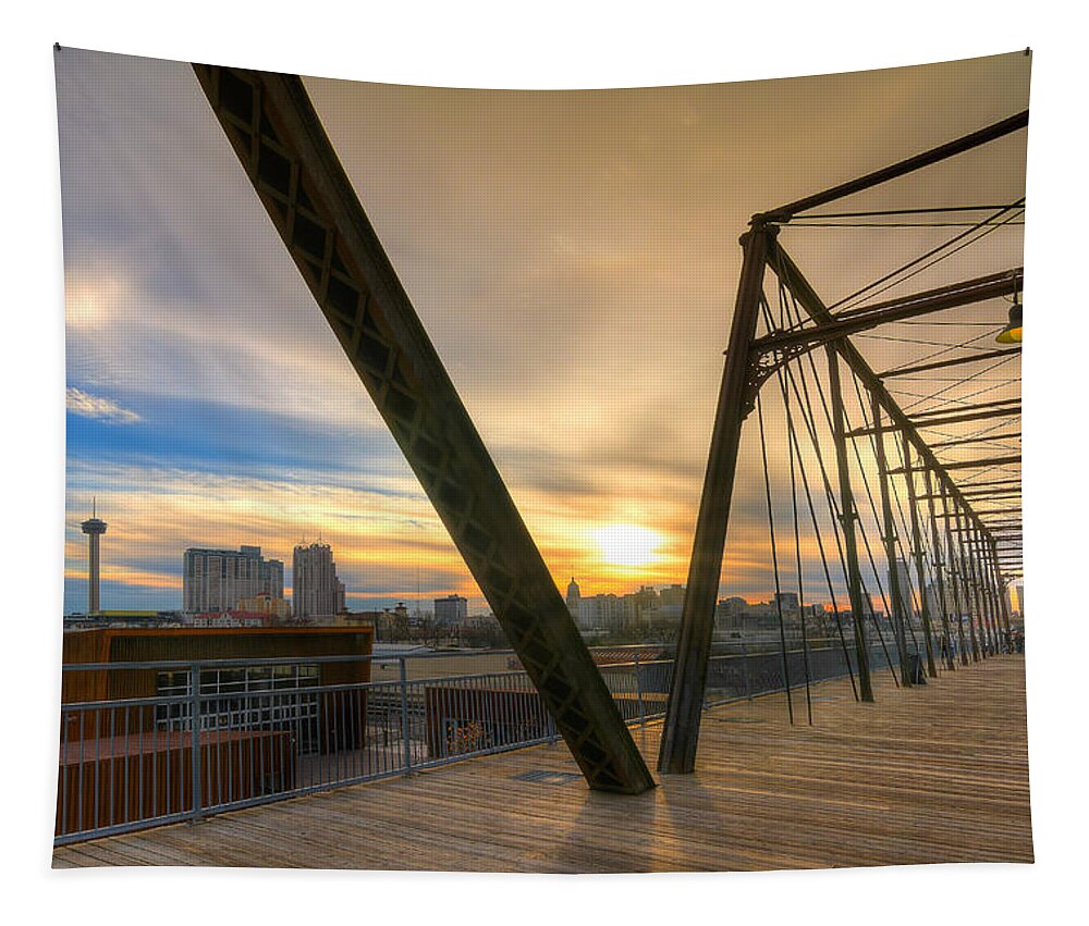 Hays Street Bridge Tapestry featuring the photograph Hays Street Bridge at Sunset by Tim Stanley