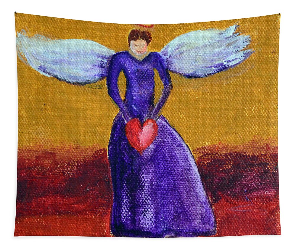 Heart Angel Red Wing Purple Faith Messenger Super-natural Good Spirit Beautiful Gold Tapestry featuring the painting Heart Angel by Patricia Caldwell