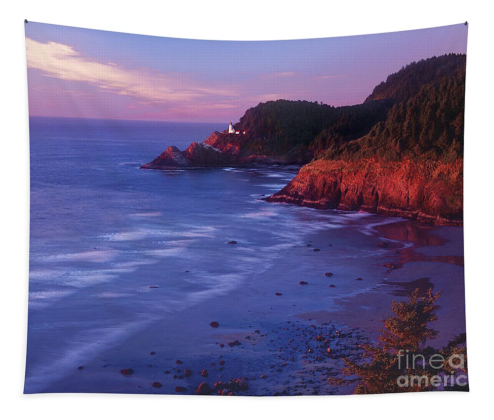 North America Tapestry featuring the photograph Heceta Head Lighthouse at Sunset Oregon coast by Dave Welling