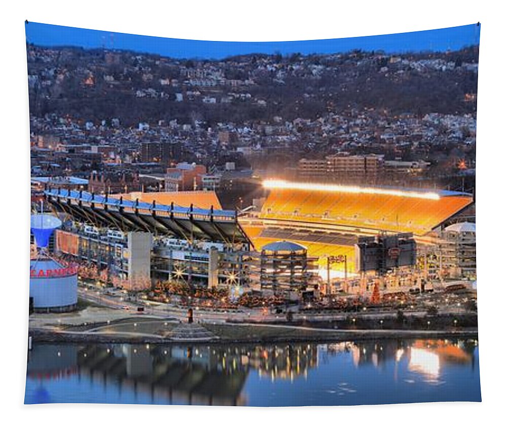 Heinz Field Tapestry featuring the photograph Heinz Field Evening Reflections by Adam Jewell