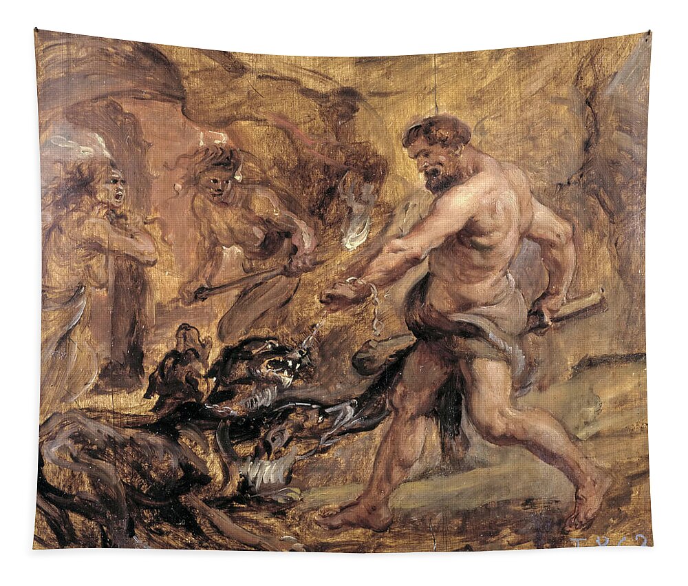 Peter Paul Rubens Tapestry featuring the painting Hercules and Cerberus by Peter Paul Rubens