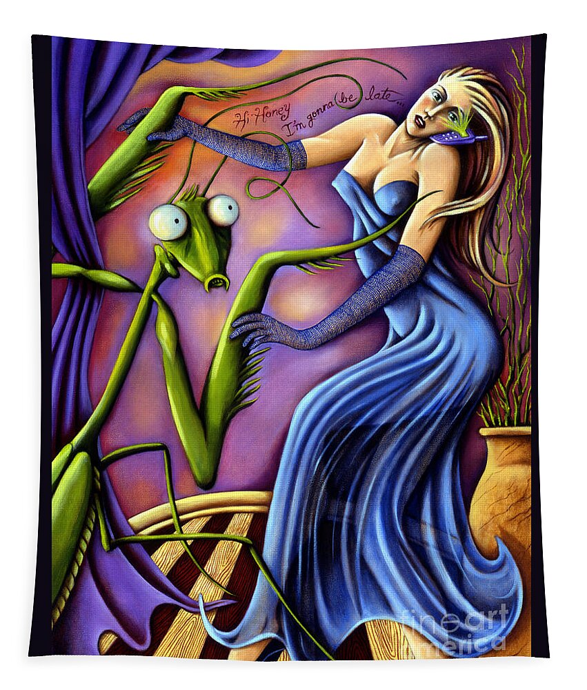 Fantasy Tapestry featuring the painting Hi Honey I'm Gonna be Late by Valerie White