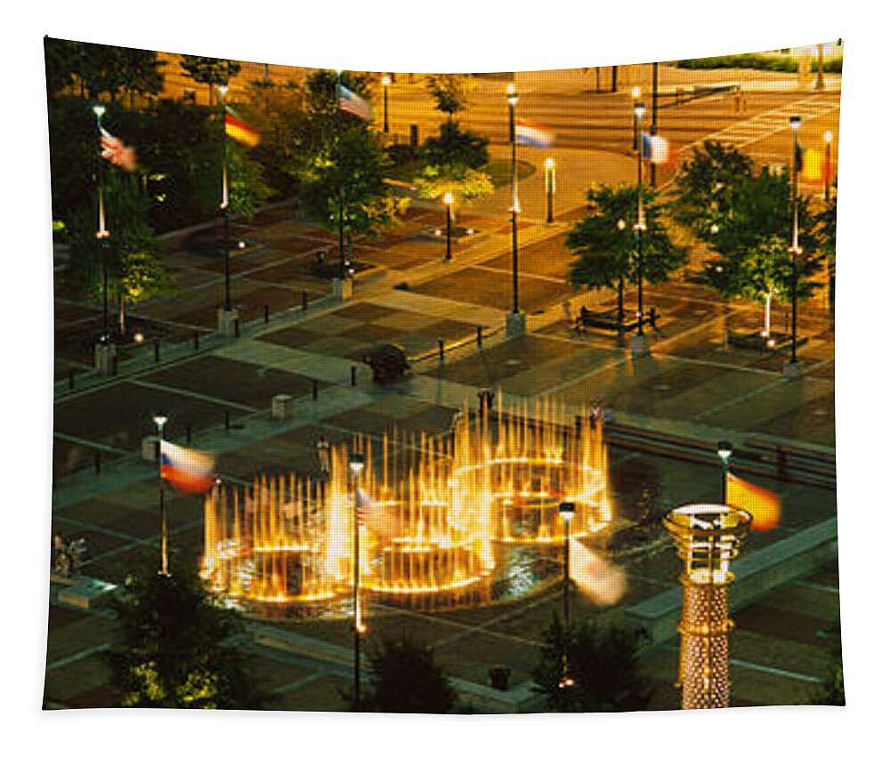 Photography Tapestry featuring the photograph High Angle View Of Fountains In A Park by Panoramic Images