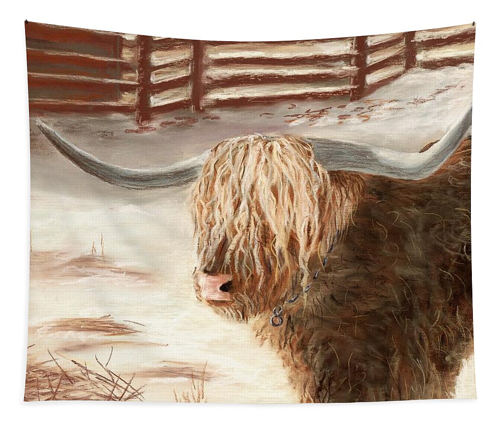 Countryside Tapestry featuring the painting Highland Bull by Anastasiya Malakhova