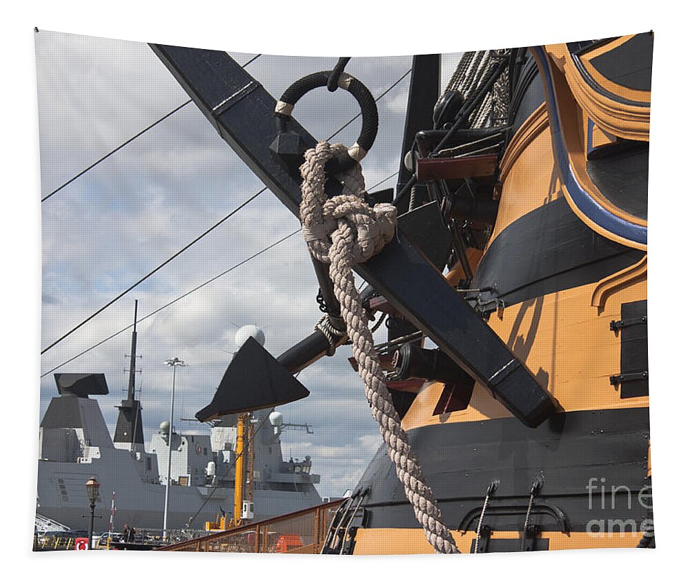 Hms Diamond Tapestry featuring the photograph HMS Diamond and HMS Victory by Terri Waters