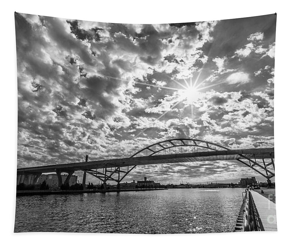 3rd Ward Tapestry featuring the photograph Hoan Bridge Peak Thru by Andrew Slater
