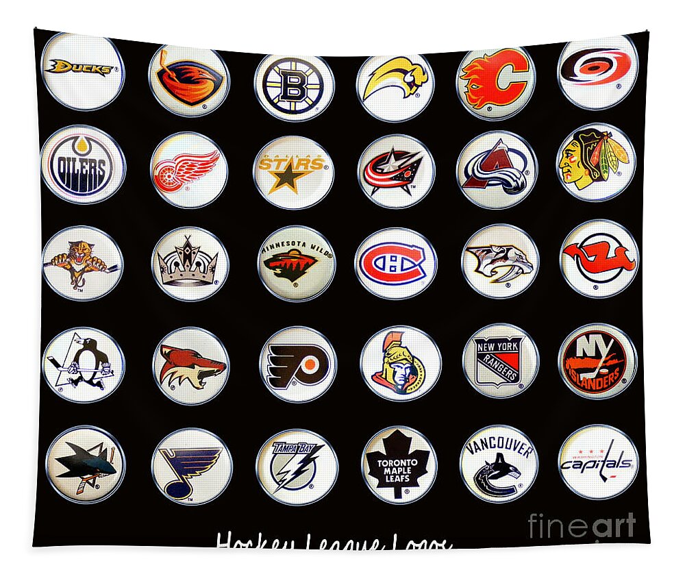 Hockey League Logos Tapestry featuring the digital art Hockey League Logos Bottle Caps by Barbara A Griffin
