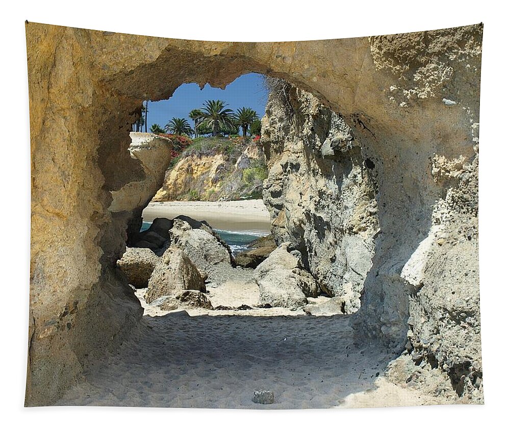 Beach Tapestry featuring the photograph Hole in Rock by Steve Ondrus