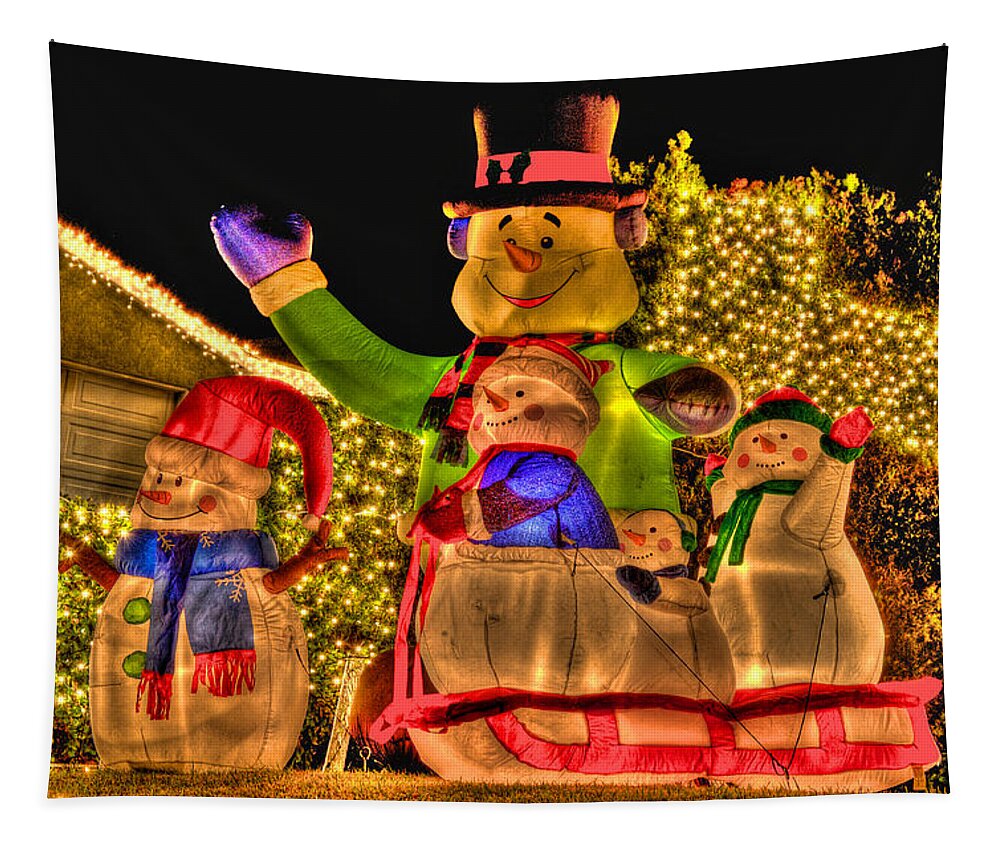 Christmas Decorations Tapestry featuring the photograph Holiday Snowmen 3 by Richard J Cassato