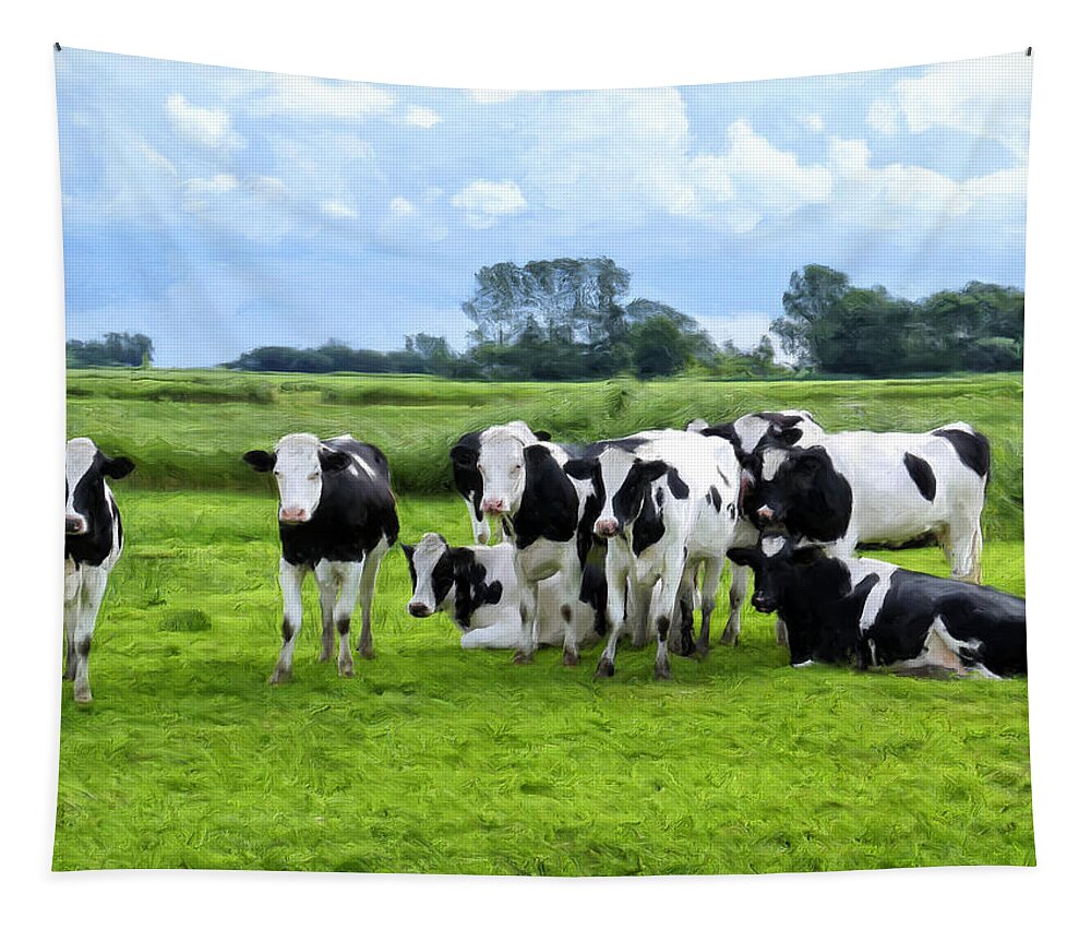Cattle Tapestry featuring the painting Holstein Heaven by Dominic Piperata