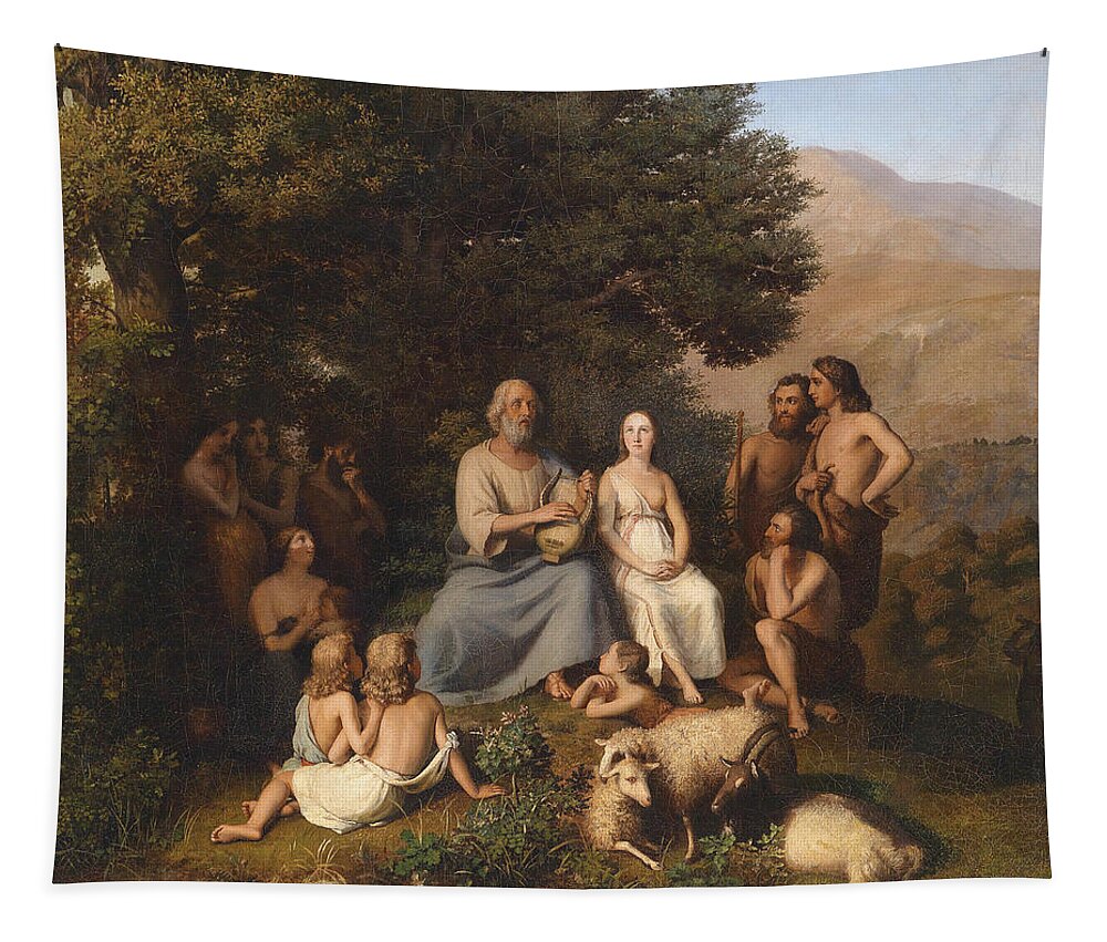 Karl Becker Tapestry featuring the painting Homer sings in the circle of young Greeks by Karl Becker