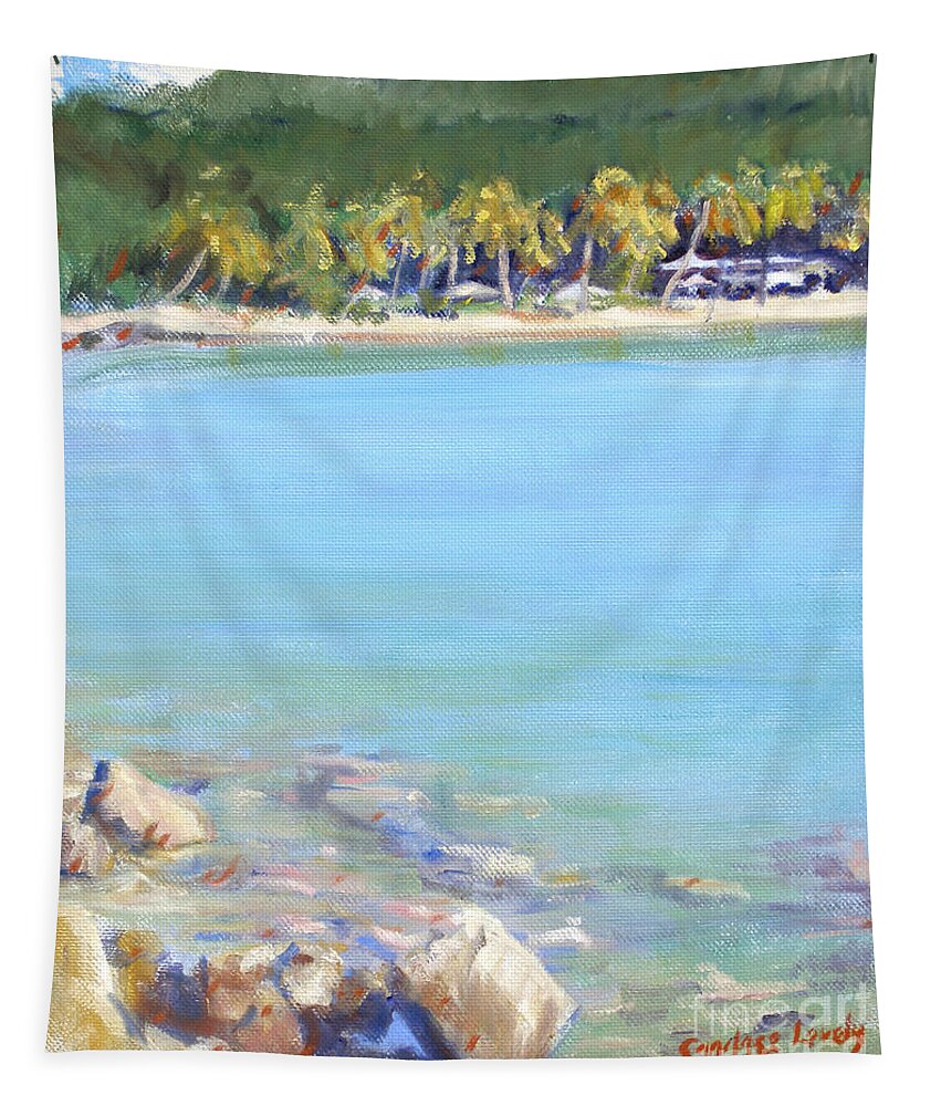 Honey Moon Beach Tapestry featuring the painting Honey Moon Beach by Candace Lovely
