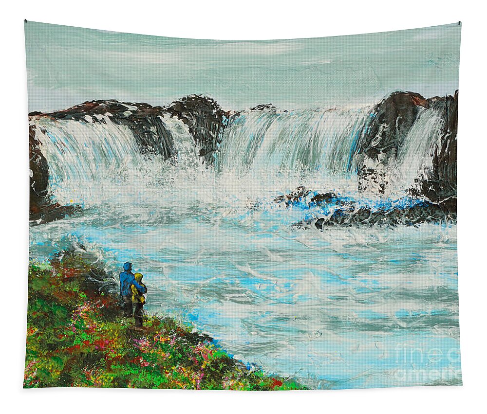 Waterfall Tapestry featuring the painting Honeymoon At Godafoss by Alys Caviness-Gober