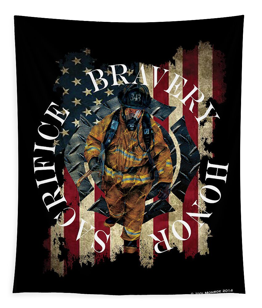 Firefighter Tapestry featuring the digital art Honor Bravery Sacrifice by Jodi Monroe