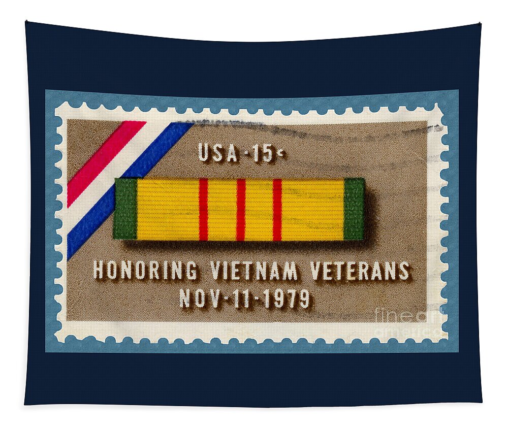 Vietnam Tapestry featuring the photograph Honoring Vietnam Veterans Service Medal Postage Stamp by Phil Cardamone