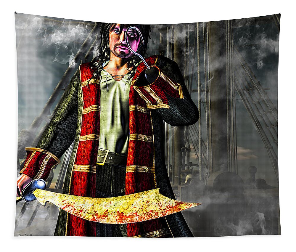 Pirate Tapestry featuring the digital art Hook Pirate Extraordinaire by Bob Orsillo