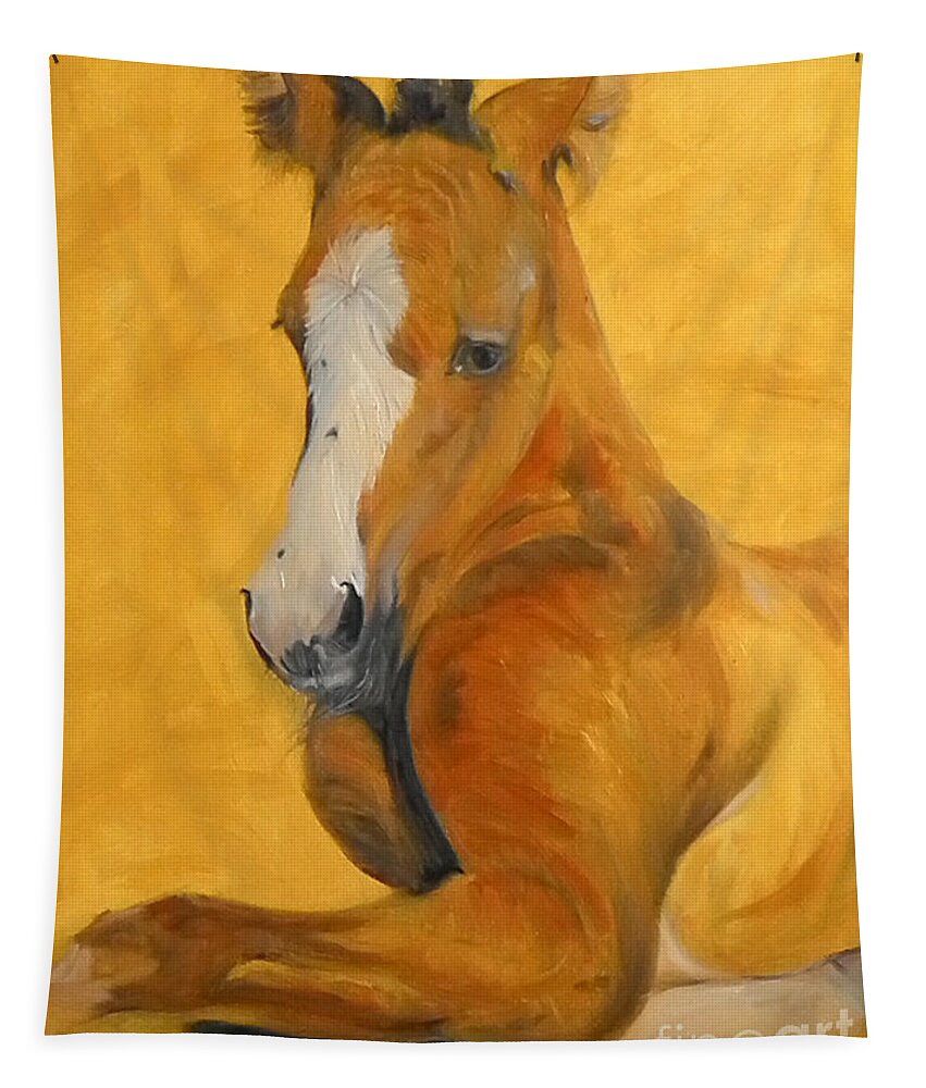 Foal Tapestry featuring the painting horse - Gogh by Go Van Kampen