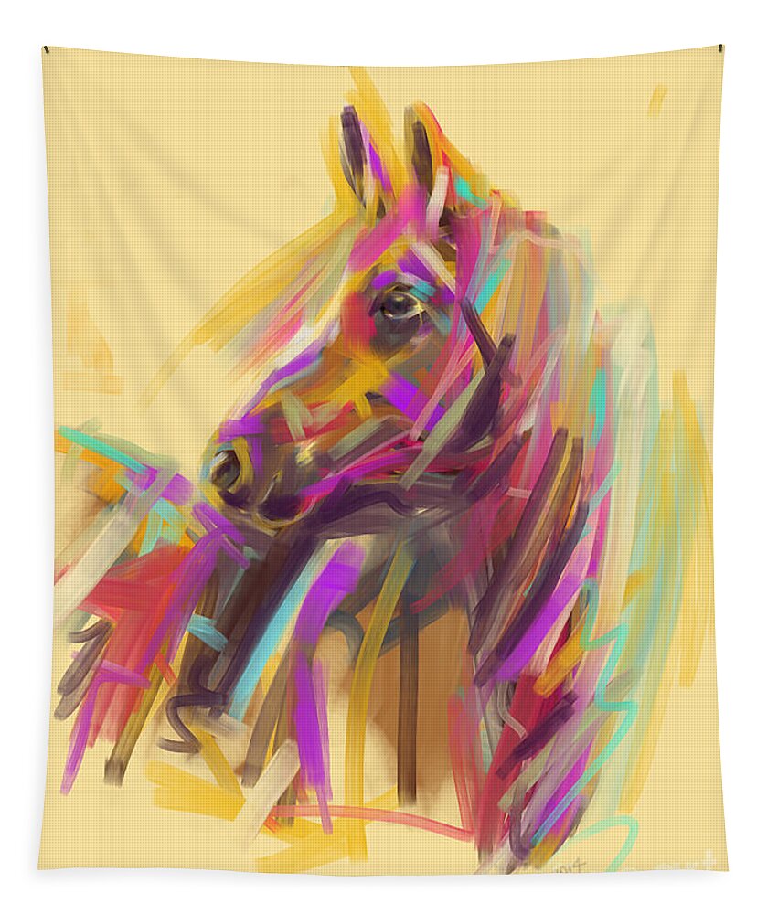 Horse Tapestry featuring the painting Horse True colours by Go Van Kampen