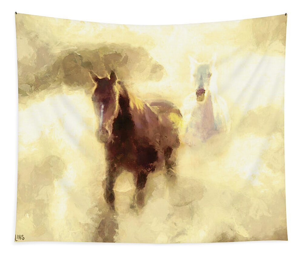 Horse Tapestry featuring the painting Horses of the Mist by Greg Collins