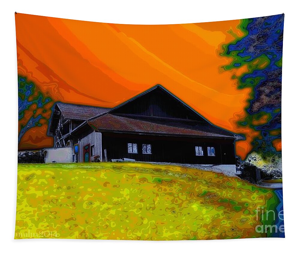 House Tapestry featuring the digital art House On A Hill by Mimulux Patricia No