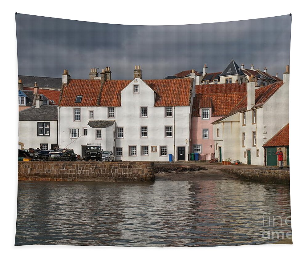 Landscape Tapestry featuring the photograph Houses at Pittenweem harbor by Elena Perelman