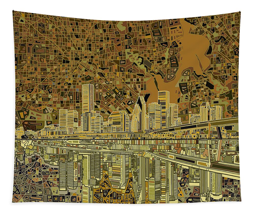 Houston Tapestry featuring the painting Houston Skyline Abstract by Bekim M