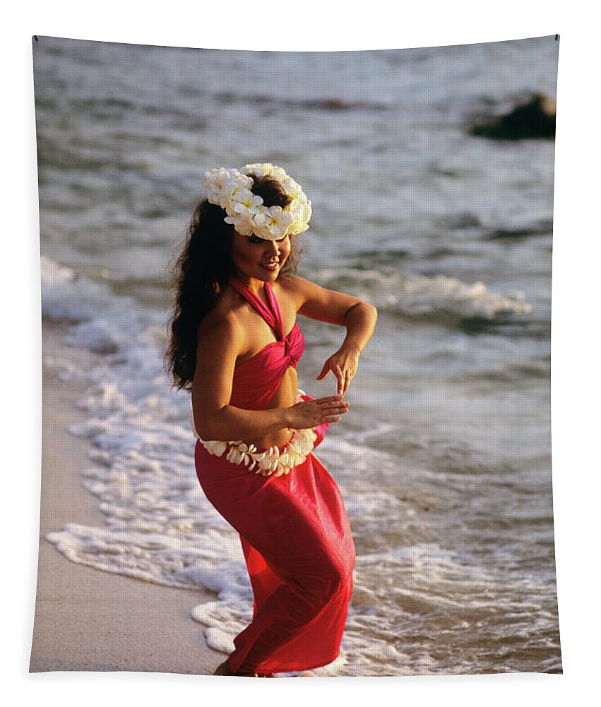 Photography Tapestry featuring the photograph Hula Dancer Hawaii At Waters Edge Surf by Vintage Images