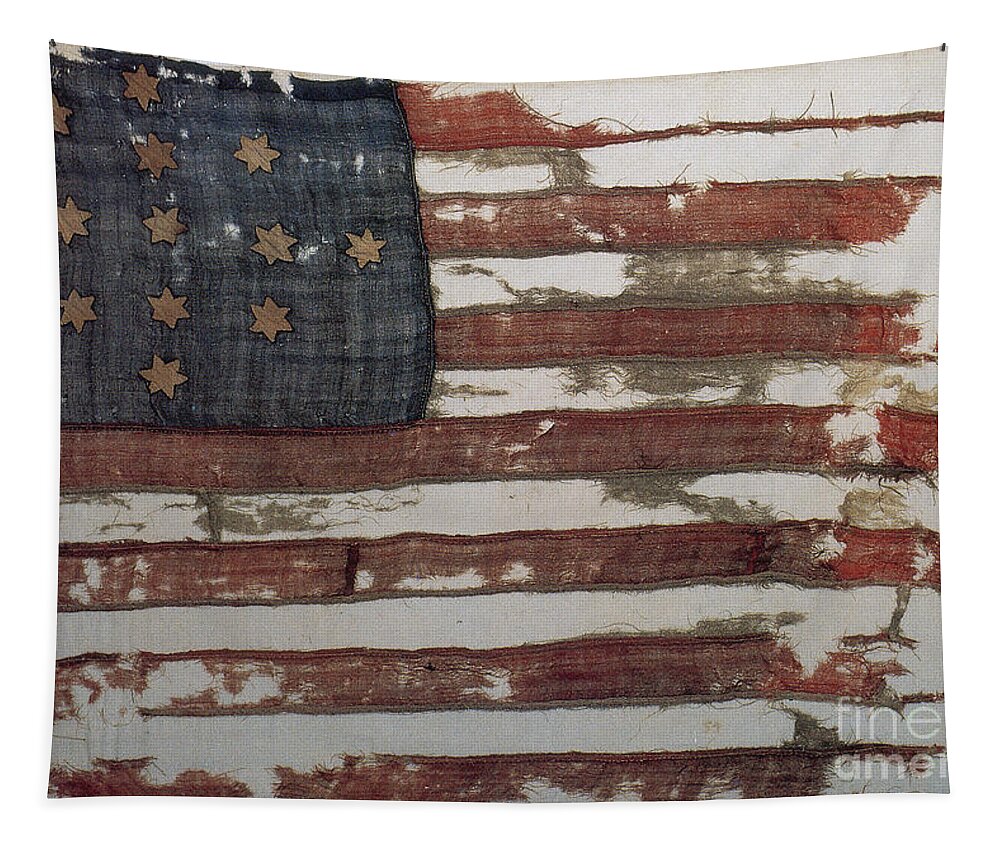 History Tapestry featuring the photograph Hulbert Flag Early US Flag 1776 by Photo Researchers