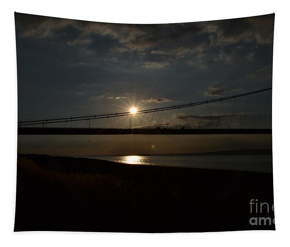 Humber Bridge Tapestry featuring the photograph Humber Bridge Sunset by Scott Lyons